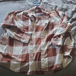American Eagle Outfitters Orange and White Button Down Shirt